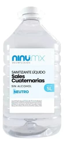 Liquido sin alcohol desinfectante sales cuaternarias en botella 5 litros aroma neutro nimu.mx neutra